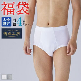 福袋 2026年 グンゼ ブリーフ メンズ オールシーズン 綿100% 4枚セット アンダーウェア 下着 パンツ 前あき 快適工房 GUNZE FK26M011 M L LL