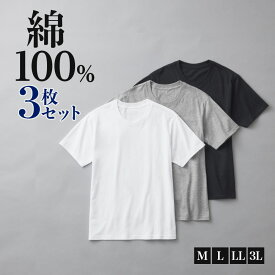 グンゼ ネット限定 クルーネックTシャツ 天竺 綿100％ 綿100 メンズ 男性 紳士 丸首 綿混 丈夫 肌着 下着 インナー 洗濯タグなし 脇縫いなし 抗菌防 年間 シンプル 定番 3枚組 3P まとめ買い グンゼベーシック GUNZE GM01133 M-3L