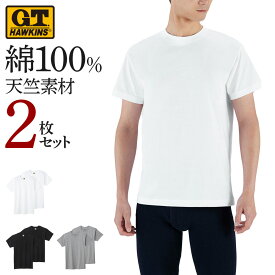 ホーキンス クルーネック 天竺 Tシャツ 2枚セット インナーシャツメンズ 年間 綿100 半袖 丸首 シンプル 無地 2枚組 2P M-LL G.T.HAWKINS GUNZE グンゼ HK10132