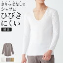 グンゼ 長袖 V首 インナーシャツ メンズ 綿混 抗菌防臭 カットオフ きりっぱなし 透けにくい ひびきにくい シンプル 9分袖 定番 ビジネス ストレッチ 柔らか メンズ 紳士 肌着 通年 下着 男性 GUNZE YN2509 M L LL