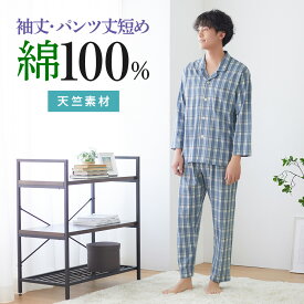 グンゼ 丈短め 長袖長パンツ パジャマ メンズ 春夏 綿100％ チェック柄 親切サイズ ウエスト調整ゴム 寝間着 天竺 柔らか やさしい 快眠 介護用 ポケット 前開き ナイトウェア テーラー 紳士 男性 GUNZE S～L SG2274