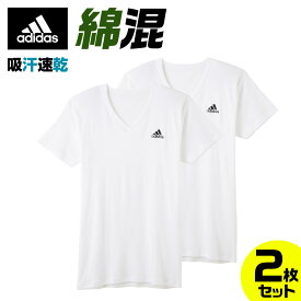 【決算セール】アディダス グンゼ VネックTシャツ メンズ 肌着 下着 半袖 メンズインナー 綿混 吸汗速乾 adidas 2枚組 洗い替え 大学生 高校生 APB0152 M～LL