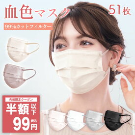 ＼本日限りSALE／先着限定☆クーポンで最安99円 マスク 不織布 夏用 血色マスク 大容量51枚 ふつう 小さめサイズ 大きいサイズ プリーツマスク プリーツ型 かわいい 耳が痛くならない おしゃれ 大人 男女 子供 柔らかい 通気性 人気 Heart Mark 正規品