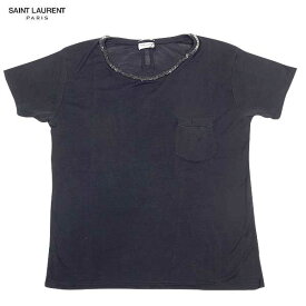 サンローランパリ SAINT LAURENT PARIS メンズ トップス カットソー 半袖Tシャツ クルーネック 首元チェーンデコレーション胸ポケットシルクTシャツ ブラック 黒 330955 Y2BS1 1000 13A (R65800)【送料無料】【smtb-TK】