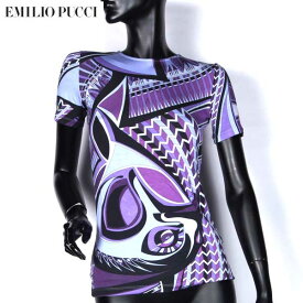 エミリオプッチ Emilio Pucci レディース トップス カットソー 半袖Tシャツ プッチ柄 背中ファスナー付幾何学模様マルチプリントTシャツ パープル 紫 36RM95 36758 006 13A (R50400)【送料無料】【smtb-TK】