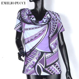 エミリオプッチ Emilio Pucci レディース トップス インナー カットソー 半袖Tシャツ 胸ドレープ プッチ柄 総柄マルチプリントTシャツ パープル 紫 36RM85 36758 6 13A (R50400)【送料無料】【smtb-TK】