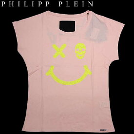 フィリッププレイン PHILIPP PLEIN レディース Tシャツ 半袖 トップス スカル フロントラインストーンスマイル・バックHAPPY/PHILIPP PLEINロゴプリント付きTシャツ ピンク "happiness" CW340301 03 rose/pink 14S【送料無料】【smtb-TK】