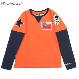ハイドロゲン HYDROGEN キッズ トップス インナー カットソー ロングTシャツ Vガゼット マルチワッペンレイヤードロングTシャツ オレンジ/ネイビー 14B008 010 ARANCIO DB14S (R14700)