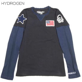 ハイドロゲン HYDROGEN レディース トップス インナー カットソー ロングTシャツ Vガゼット マルチワッペンレイヤードロングTシャツ ブラック/ネイビー DB14S (R19950)