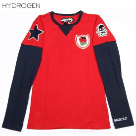 ハイドロゲン HYDROGEN レディース トップス インナー カットソー ロングTシャツ Vガゼット マルチワッペンレイヤードロングTシャツ レッド/ネイビー 149004 002 ROSSO 14S