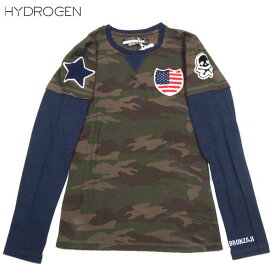 ハイドロゲン HYDROGEN レディース トップス インナー カットソー ロングTシャツ Vガゼット マルチワッペンレイヤードロングTシャツ 迷彩/ネイビー 149004 397 MIMETICO VERDE 14S (R19950)