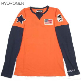 ハイドロゲン HYDROGEN レディース トップス インナー カットソー ロングTシャツ Vガゼット マルチワッペンレイヤードロングTシャツ オレンジ/ネイビー 149004 010 ARANCIO 14S (R19950)