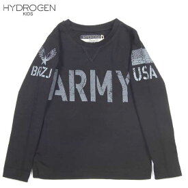 ハイドロゲン HYDROGEN キッズ トップス インナー ロングTシャツ Vガゼット ミリタリーワッペンプリント BRONZAJI ARMYプリントロングTシャツ ブラック 黒 15B026 007 DB14A【送料無料】【smtb-TK】