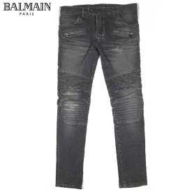 バルマン BALMAIN メンズ パンツ ボトムス デニム ダメージ加工・ジップポケット/BALMAINロゴ付きバイカーデニムパンツ ブラック W4HT538 C479 179 14A (R160500) 【送料無料】【smtb-TK】