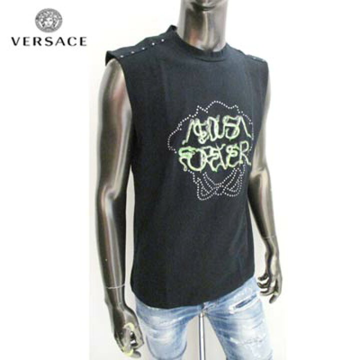 GIANNI VERSACE Tシャツ黒メタルノースリーブトップス 52