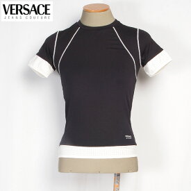 ヴェルサーチスポーツ VERSACE SPORT レディース トップス カットソー 半袖 袖口裾口パンチング加工・インナーレイヤードクルーネック半袖Tシャツ ブラック/ホワイト 25707 108994 002 ブラック/ホワイト 黒/白 (R22800)【送料無料】【smtb-TK】