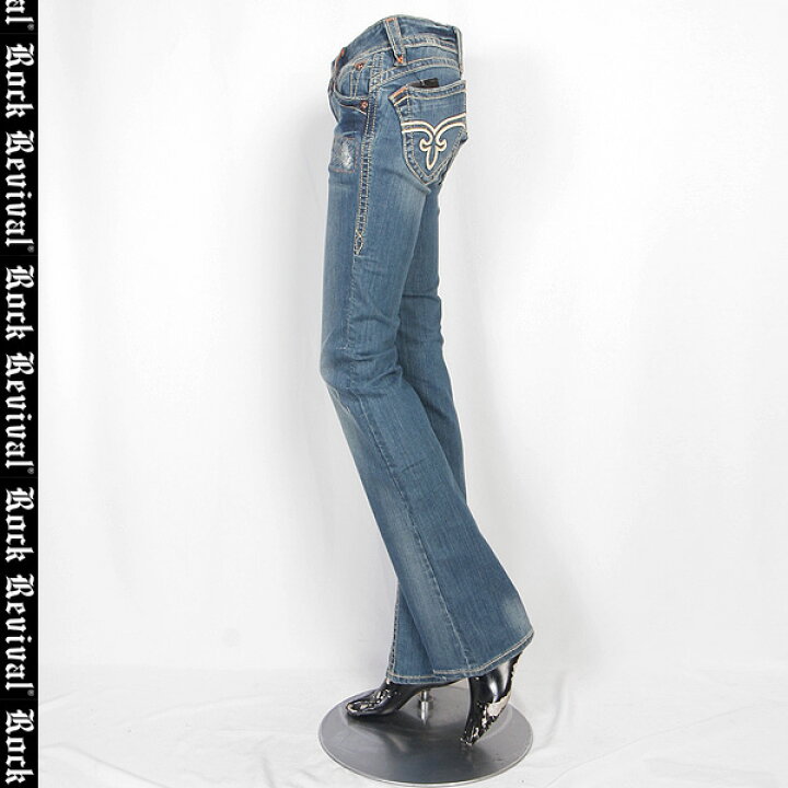 完売 Rock Revival ロックリバイバル レディース パンツ ボトムス デニム ジーンズ ヒップポケットBSフレア 刺繍ロゴ入りローライズブーツカットデニム インディゴブルー 青 RRJ8129 送料無料 smtb-TK ガッツ ブランドショップ
