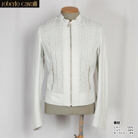 クラスロベルトカバリ Class Roberto Cavalli レディース アウター ジャケット レザージャケット ライダースジャケット シングルライダースジャケット 全面デコレートデザイン ホワイト 白 11PCD821 005 (R246750)【送料無料】【smtb-TK】