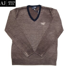 アルマーニジーンズ ARMANI JEANS メンズ トップス ニット セーター ムラ染めデザイン・AJイーグルロゴ付ウールVネックセーター ブラウン S6W23 VY H7 12A (R32800) 【送料無料】【smtb-TK】