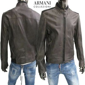 アルマーニコレッツォーニ ARMANI COLLEZIONI メンズ アウター ジャケット ロゴ ジップ持ち手ロゴ刻印・ラムレザーシングルライダースジャケット ブラック KCR26P KCP22 022 12A (R198000) 【送料無料】【smtb-TK】