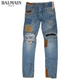 バルマン BALMAIN メンズ ボトムス デニム パンツ ジーンズ クラッシュ ジップポケット・ロゴ・ダメージ加工入りライダースデニムパンツ バイカーズ ブルー S5HT500 C162D 155 15S (R275400) 【送料無料】【smtb-TK】