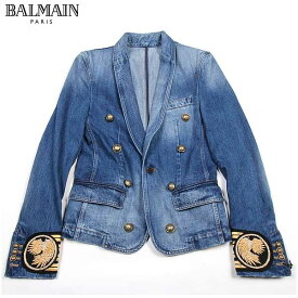 バルマン BALMAIN メンズ アウター ジャケット デニムジャケット BALMAINコンチョボタン・袖口刺繍入りデニムテーラードジャケット ネイビーブルー ゴールドロゴ 金色刺繍 S5HT703 C800B 155 15S (R337300) 【送料無料】【smtb-TK】