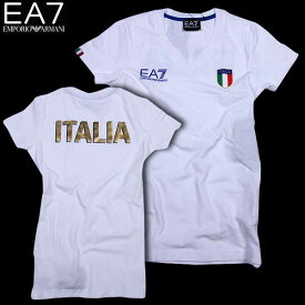 エンポリオアルマーニ EMPORIO ARMANI レディース 半袖 Tシャツ ショートスリーブ 背中プリント バックプリント 白 ホワイト ゴールドロゴ 金色 ITALIAロゴ イタリアワッペンプリント EA7 283463 CC914 00110 OFF WHITE 15S (R12100)