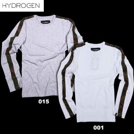 ハイドロゲン HYDROGEN メンズ トップス カットソー ロングTシャツ 前Vガゼット カモフラージュ柄サイドライン入りクルーネックロングTシャツ ホワイト グレー 170619 015/001 15A (R27000)【送料無料】【smtb-TK】