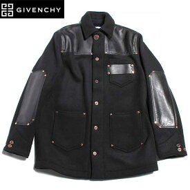 ジバンシー GIVENCHY メンズ アウター ジャケット ロゴ GIVENCHYロゴ刻印ボタン・レザー切り替えしシャツジャケット ブラック 0608 047 001 61A (R638000)【送料無料】【smtb-TK】