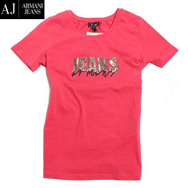 アルマーニジーンズ ARMANI JEANS レディース トップス Tシャツ 半袖 ロゴ スパンコールARMANI JEANSロゴ付Tシャツ 金色ロゴ 赤 レッド（色違い黒有り） 6X5T01 5J00Z 1400 61A (R16200) 【送料無料】【smtb-TK】