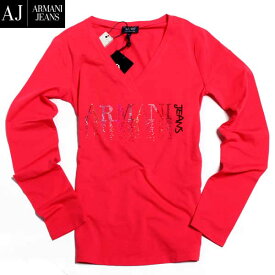 アルマーニジーンズ ARMANI JEANS レディース トップス ロンT 長袖 フロントラインストーンARMANI JEANSロゴ 入りVネックロングTシャツ レッド 6X5T44 5JABZ 1400 61A (R15120) 【送料無料】【smtb-TK】