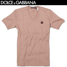 訳あり 色焼けあり ドルチェ＆ガッバーナ DOLCE&GABBANA メンズ トップス Tシャツ 半袖 チェスト部分ワンポイントクラウンロゴ入りVネックTシャツ ピンク 色違い(ホワイト・レッド)あり G8FV6T G7HCH F0991 61A (R36720)【送料無料】【smtb-TK】