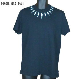 ニールバレット Neil Barrett メンズ Tシャツ 半袖 トップス フロント/バックネック部分サンダーボルトロゴ入りカットソー ブラック PBJT210S E515S 524 71S 【送料無料】【smtb-TK】