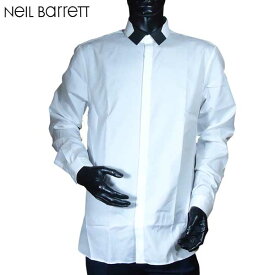 ニールバレット Neil Barrett メンズ トップス シャツ 長袖 ロゴ 襟部分バイカラーデザイン・バックネックコットンサンダーボルトロゴプリント付ドレスシャツ PBCM655S E029S 1370 71S (R59700)【送料無料】【smtb-TK】