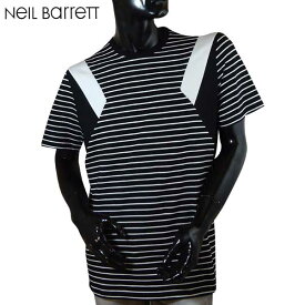 ニールバレット Neil Barrett メンズ トップス 半袖 Tシャツ 総柄ボーダーライン入りクルーネックTシャツ ブラック 色違い(ホワイト)あり PBJT181B E517C 524 71S (R42120)【送料無料】【smtb-TK】