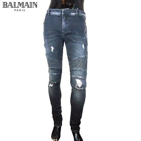 バルマン BALMAIN メンズ デニム パンツ ジーンズ ボトムス ダメージ加工・ジップ付きポケット入りライダーススキニーデニムパンツ ネイビー 紺 ブルー S7H9528 T097 176 71S (R137160) 【送料無料】【smtb-TK】