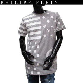 フィリッププレイン PHILIPP PLEIN メンズ Tシャツ 半袖 トップス スター/ライン・PP/PHILIPP PLEINロゴ入りラウンドネックTシャツ グレー 色違い(黒/白)あり "Aplike" MTK0138 PJY002N 1046 71S (R74520)【送料無料】【smtb-TK】