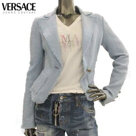 ヴェルサーチジーンズクチュール VERSACE JEANS COUTURE レディース スーツ ジャケット アウター ボタンVロゴ・ラメ入りスーツジャケット ライトブルー 色違い(黒/黄)あり MV7523 33815 643 5A【送料無料】【smtb-TK】