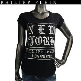 フィリッププレイン PHILIPP PLEIN レディース トップス　Uネック 半袖 Tシャツ　ラインストーンロゴ入り　&#10024;キラキラ&#10024;　&#10024; 黒　ブラック A17C WTK0314 PJY002N 02 71A (R59800)【送料無料】【smtb-TK】