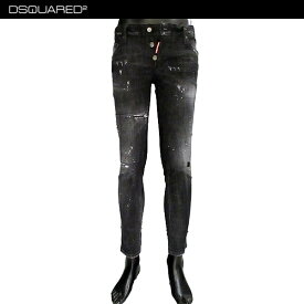 ディースクエアード DSQUARED2 メンズ パンツ ボトムス デニム ロゴ Clement jean クラッシュ加工・DSQUARED2革パッチ付きブラックスキニーパンツ S74LB0042 S30357 900 71A (R84240)【送料無料】【smtb-TK】