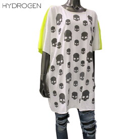 ハイドロゲン HYDROGEN レディース トップス Tシャツ 半袖 ロゴ 総柄ロゴスカル・バックネオンカラーロング丈Tシャツ 白 121104 484 13S (R27300)【送料無料】【smtb-TK】