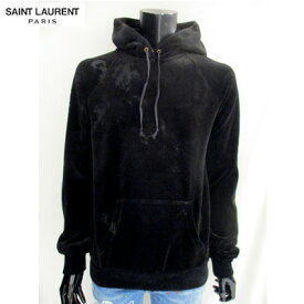 サンローランパリ SAINT LAURENT PARIS メンズ トップス パーカー フーディー ベロア ベルベット素材・ダメージ加工付パーカー ブラック BMK 525787 YB2WR 1000 81A (R140400)【送料無料】【smtb-TK】