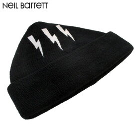 ニールバレット Neil Barrett メンズ 帽子 キャップ ニット帽 ロゴ ユニセックス可 トリプルサンダーボルトロゴ付ニットキャップ 黒 BCP261 H9568 524 91S (R26800)【送料無料】【smtb-TK】