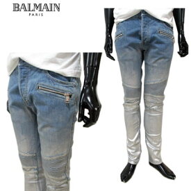 バルマン BALMAIN メンズ パンツ ボトムス デニム シルバーペンキ加工パイカーデニムパンツ ブルー インディゴ RH15130 Z011 6AA 91S (R158900) 【送料無料】【smtb-TK】