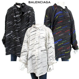 バレンシアガ BALENCIAGA レディース トップス シャツ 長袖 オーバーサイズ ロゴ ユニセックス可 3color 総柄マルチロゴ入り・縛り紐付きオーバーサイズシルクシャツ 白/マルチ/黒 556245 TDL55 9040/2771/1269 GB91S (R233280) 【送料無料】 【smtb-TK】