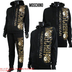 モスキーノ MOSCHINO メンズ トップス パーカー フーディー ロゴ セットアップ着用可(パンツ別売り) レオパード柄MOSCHINOベアプリント付きジップアップパーカー ヒョウ柄 黒 1706 8129 555 91S (R39960)【送料無料】 【smtb-TK】