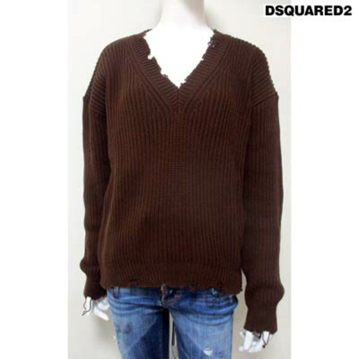 DSQUARED2 ダメージ加工 ローゲージニット Vネック