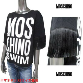 モスキーノ MOSCHINO レディース トップス Tシャツ 半袖 ロゴ MOSCHINOビッグロゴ・袖口フリンジ付ショート丈Tシャツ 黒 A1801 2138 555 (R29600) 02S 春夏【送料無料】 【smtb-TK】