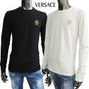 ヴェルサーチ VERSACE メンズ トップス Tシャツ ロンT 長袖 2color チェスト部分メデューサ付きVERSACEロゴ入りロングTシャツ ホワイト ブラック AUU01007 A232741 A1008 (R12100/R15400/R18000/R19000) 02A 秋冬【送料無料】 【smtb-TK】