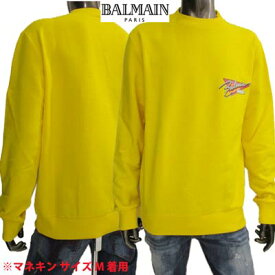 バルマン BALMAIN メンズ トップス スウェット トレーナー ロゴ BALMAINポップロゴプリント付クルーネックスウェット イエロー VH1JQ010 G040 1KD (R73700) GB121 春夏【送料無料】 【smtb-TK】